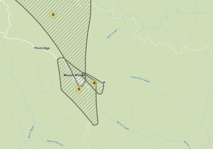 Southern California Edison's outage map, showing Mt. Wilson.